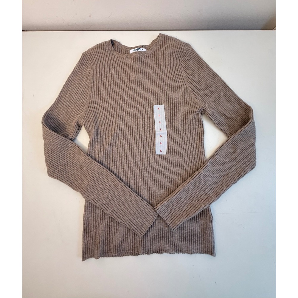 Old Navy SoSoft Lite Ribbed Knit Crew Neck Sweater Taupe Brown Womens Large NEW